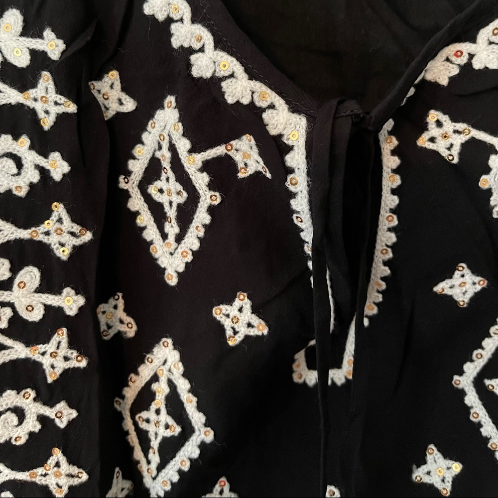 Black Embroidered Tunic Dress with Sequin Detail - Picture 2 of 7